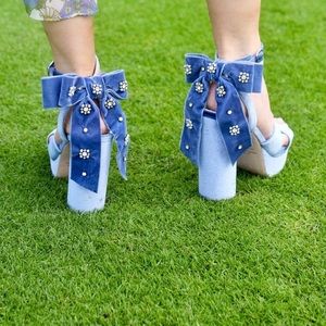 Antonio Melani x Nicola Bathie Lila Velvet Bow Detail Heels